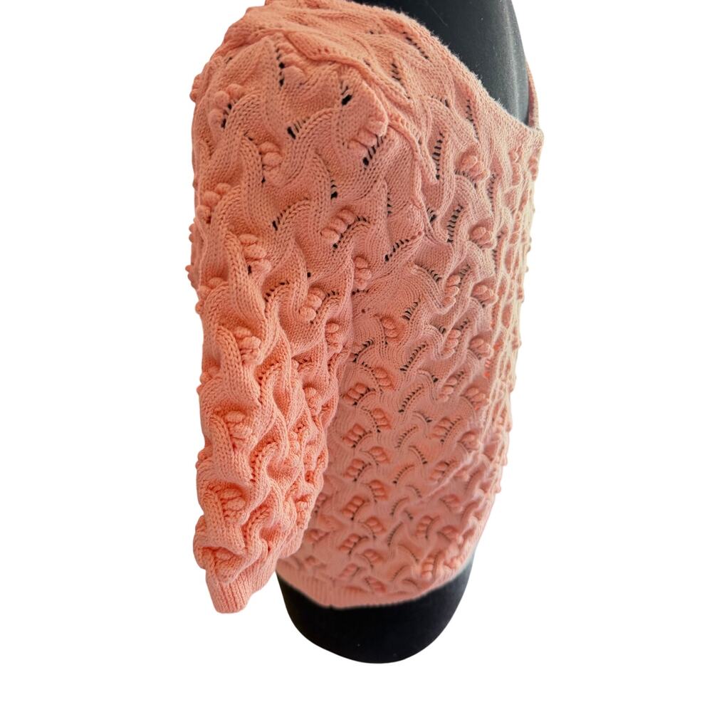 Eight Eight Eight Open Knit Cable Sweater Womens M Peach Textured Short Sleeve - Picture 6 of 7